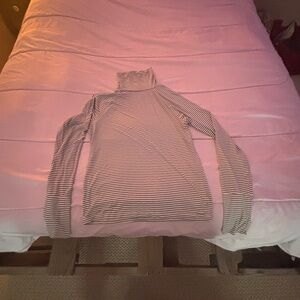 Aerie Black and White Striped Turtleneck Sweater